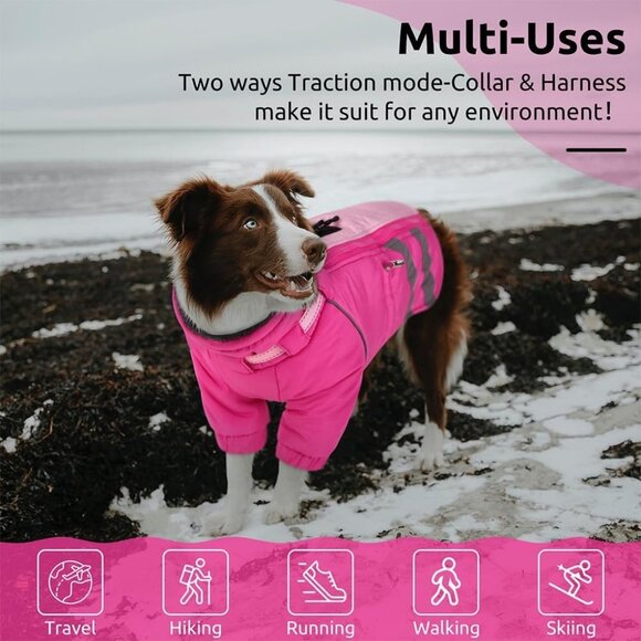 Dog Winter Jacket with Harness Waterproof Dog Snowsuit Reflective Turtleneck Dog - Picture 4 of 8